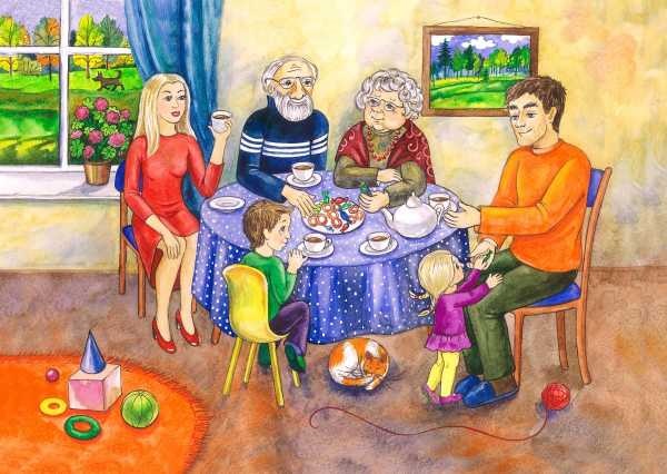 Гарний малюнок сім'ї за олівцем столом